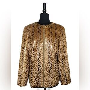Alfred Dunner Brown Animal Print Beaded Zip Jacket